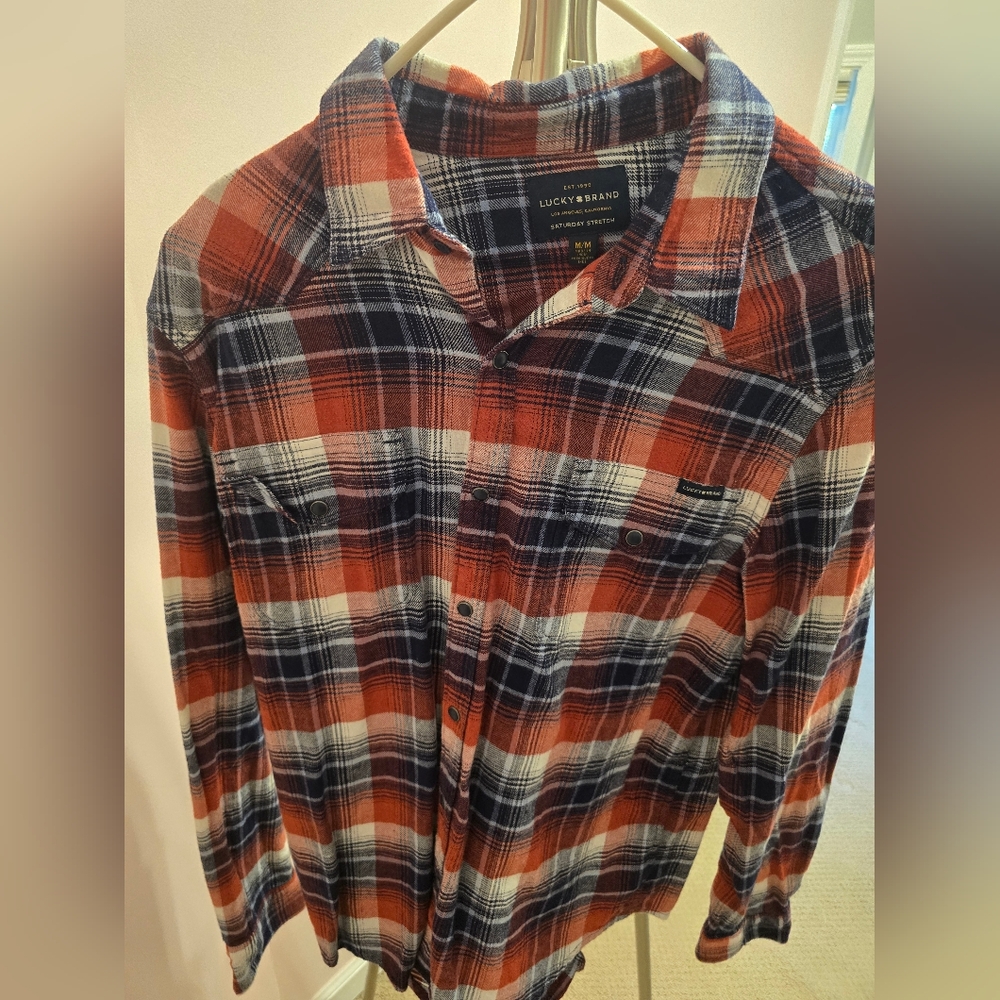 Lucky Brand Red and Blue Casual Button Down Shirt